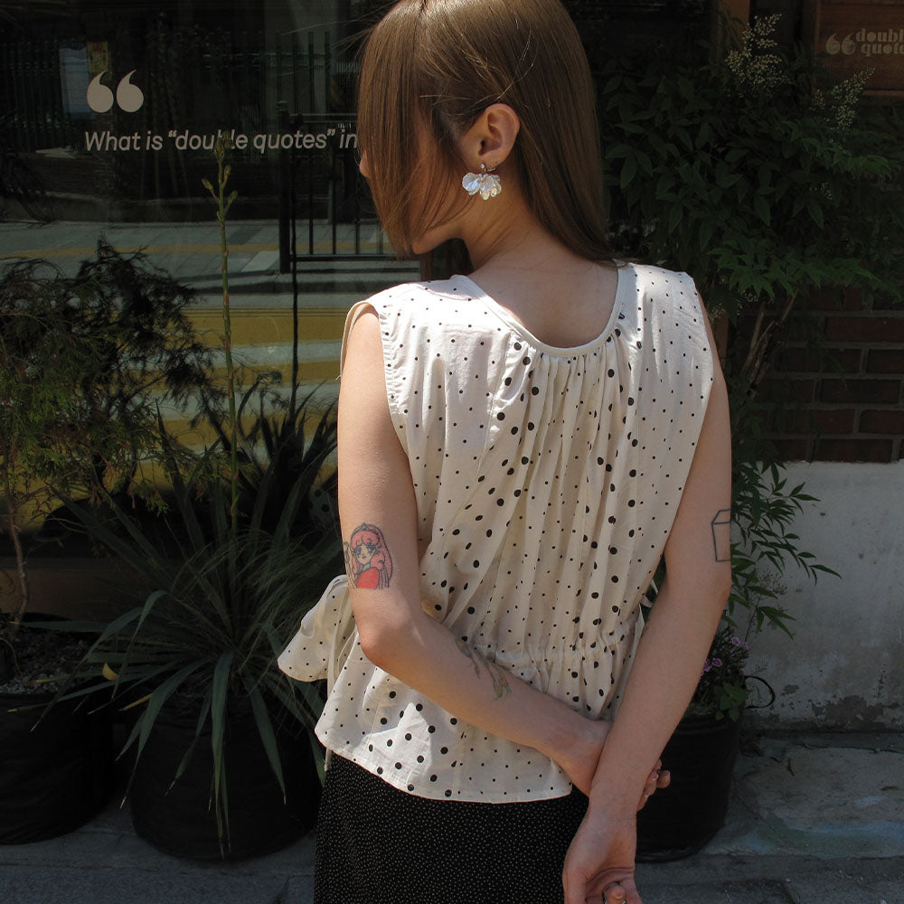 double quotes Patchwork string blouse Dot