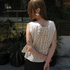 double quotes Patchwork string blouse Dot