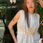 double quotes Patchwork string blouse Dot