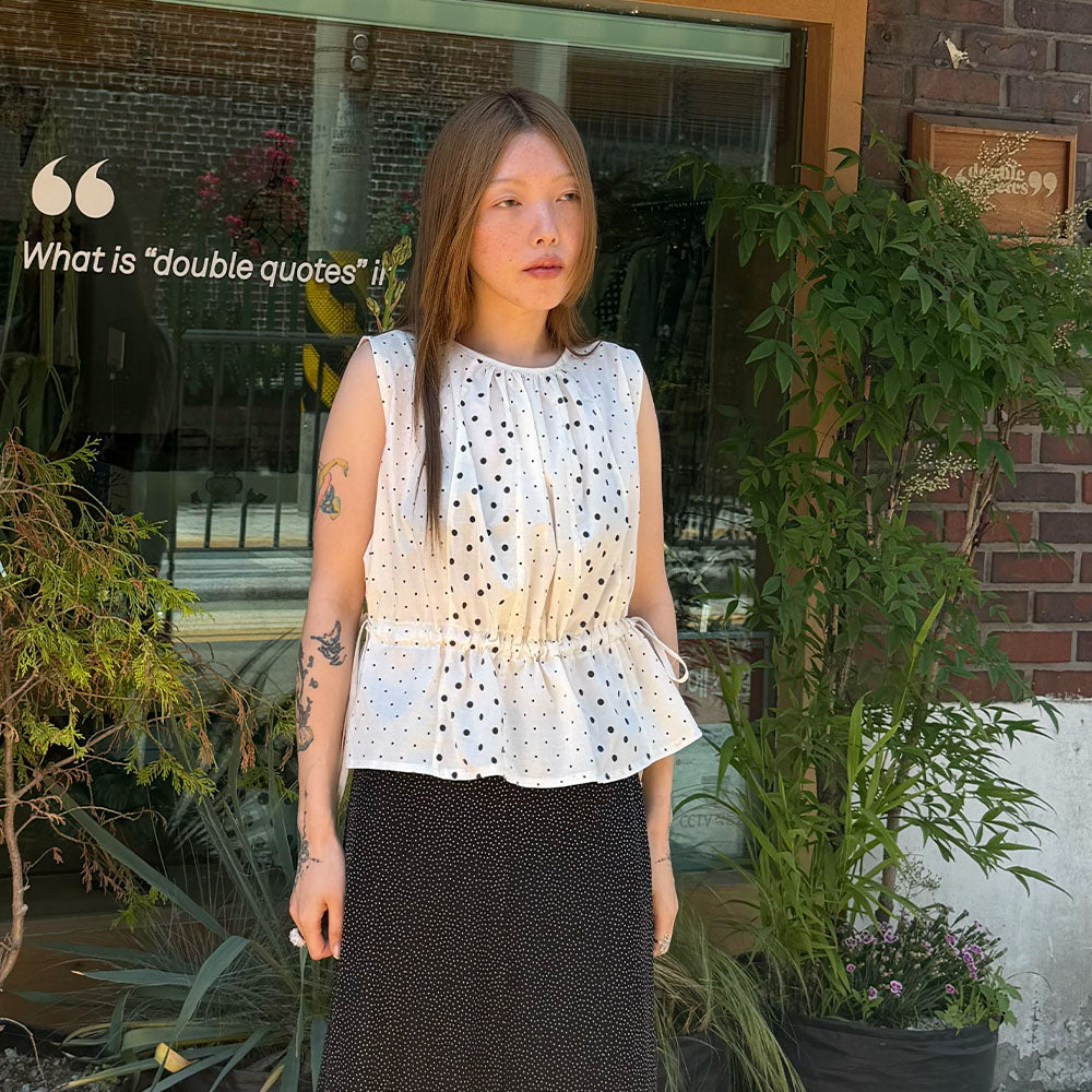 double quotes Patchwork string blouse Dot