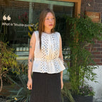 double quotes Patchwork string blouse Dot
