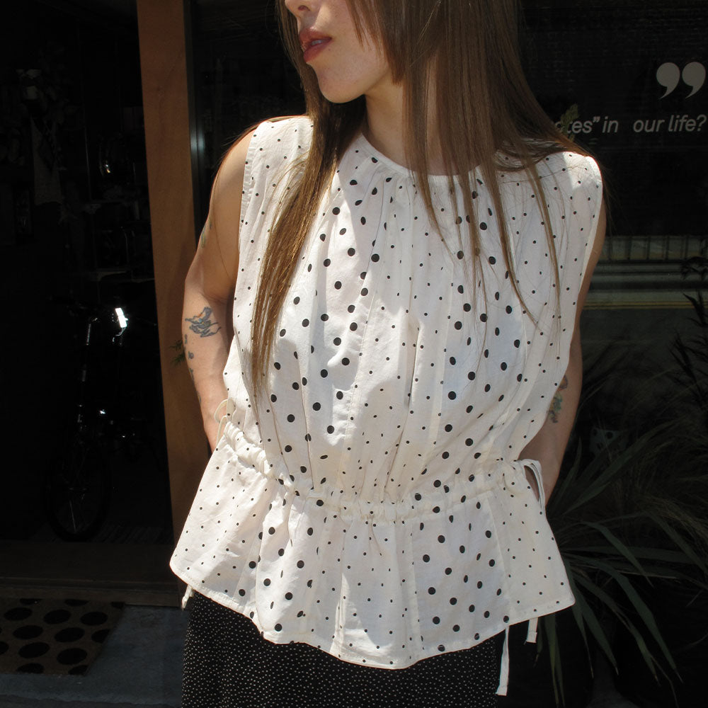 double quotes Patchwork string blouse Dot