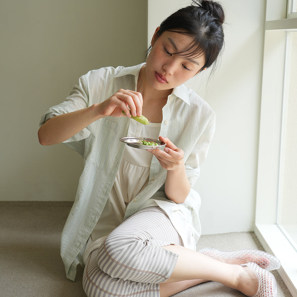 NAATS Stripe sheer oversized shirt, mint gray