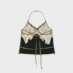 ADSB ANDERSSON BELL BELTED DENIM PRINTED LACE BUSTIER atb1563w(MID BLUE/KHAKI)