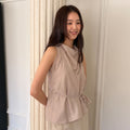 OURO LAYERED DRAPE HALTER BLOUSE SET UP [ SAND BEIGE ]