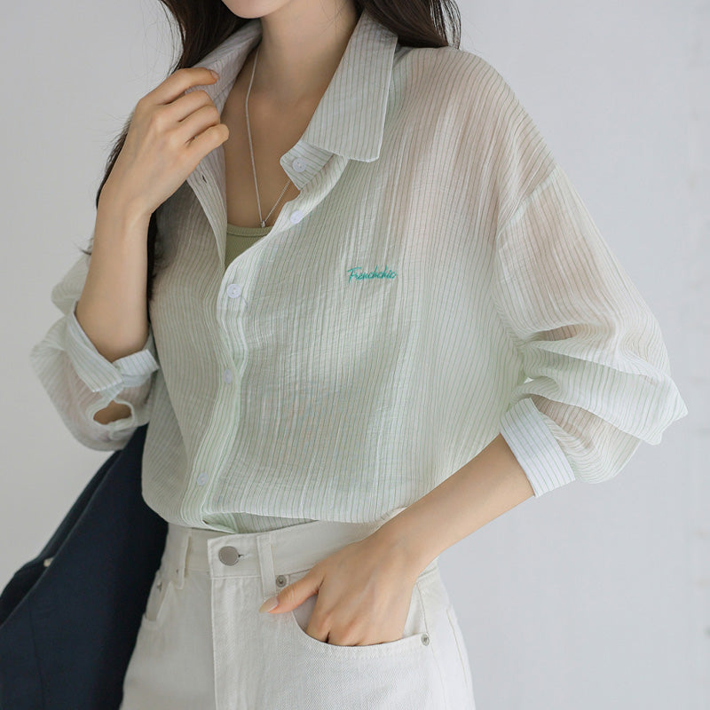 FRENCHCHIC [1+1] Naoz embroidery tencel striped shirt_F6S278SH
