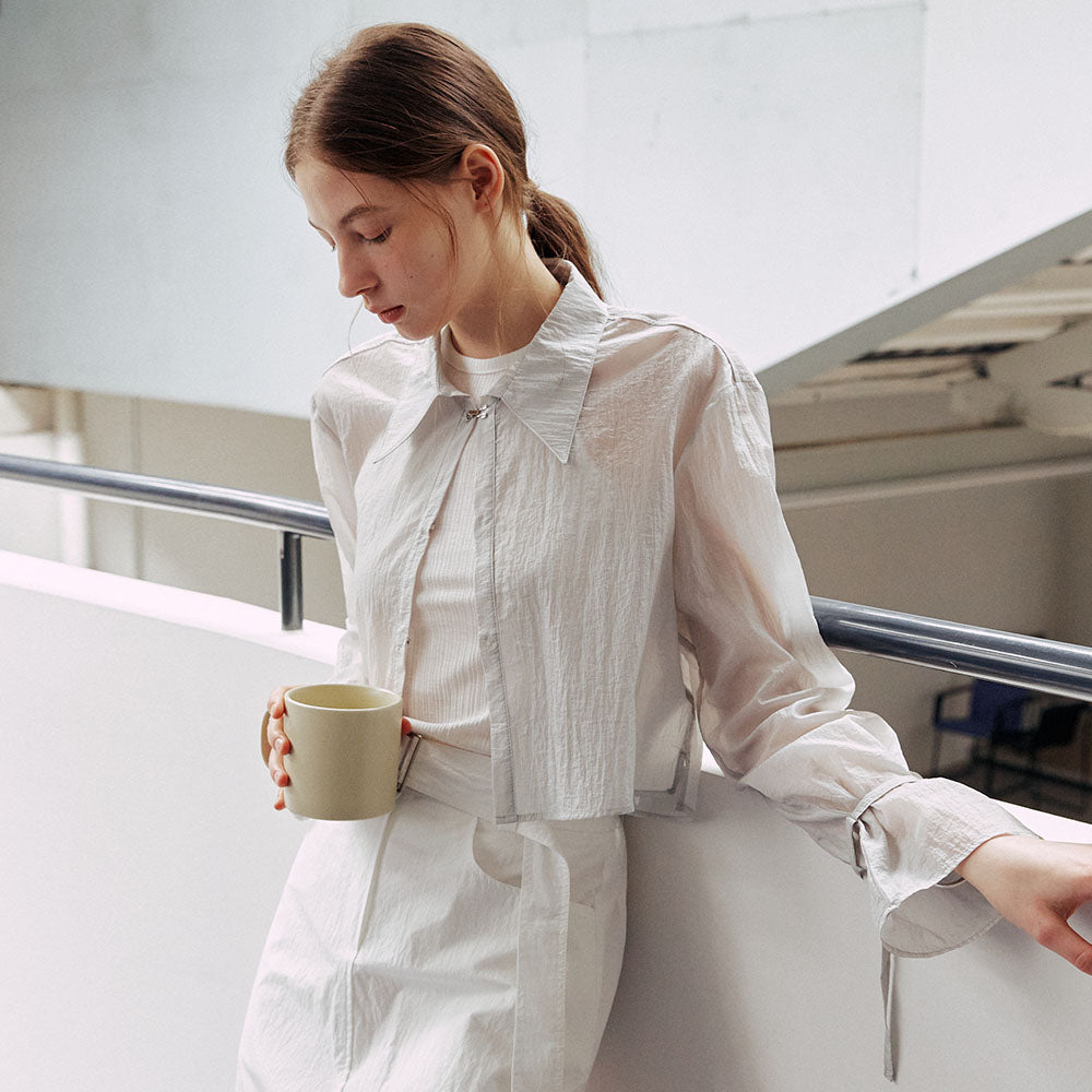 ARTID Buckle detail see-through shirt_3COLORS