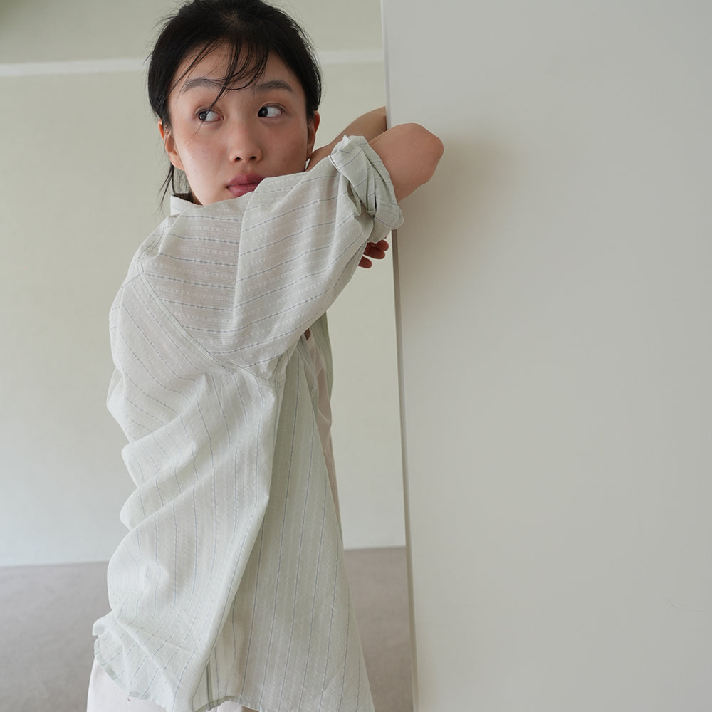 NAATS Stripe sheer oversized shirt, mint gray