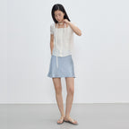 CITYBREEZE Tie square neck short sleeve blouse_IVORY