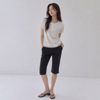 SAYUU Soft layered henley neck short sleeve tee cream