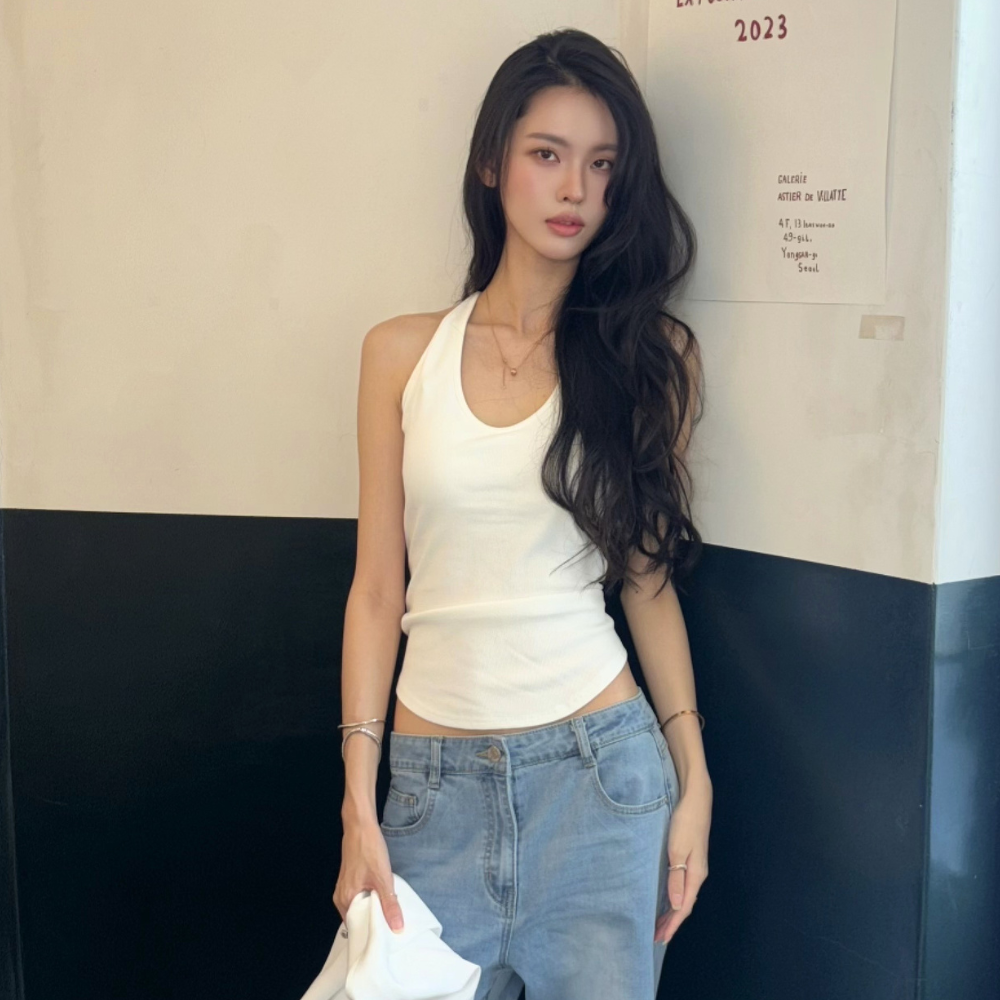 Merci Anne s [Pearl PICK] Basic halter sleeveless with built-in cap_MC4STF2