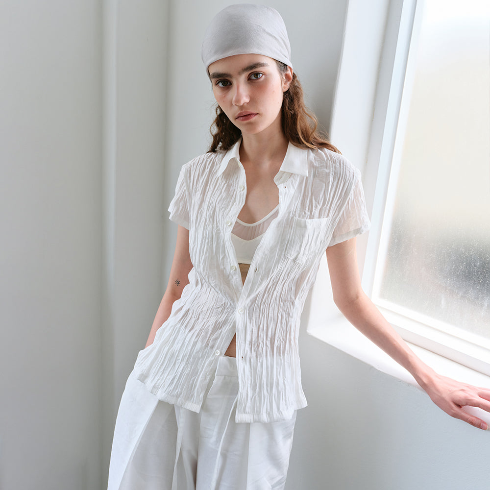 AUBOUR ripple half shirts (ivory)
