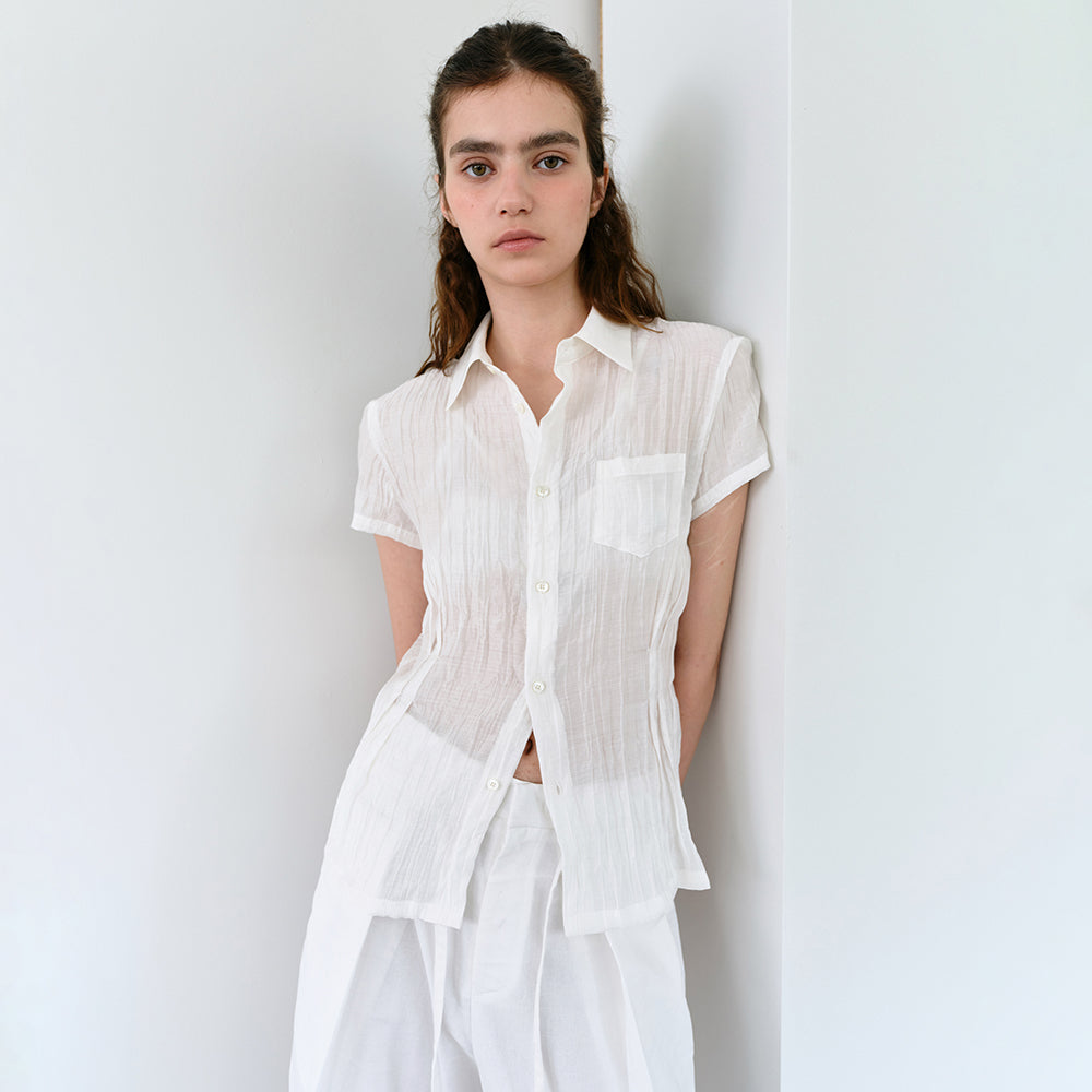 AUBOUR ripple half shirts (ivory)