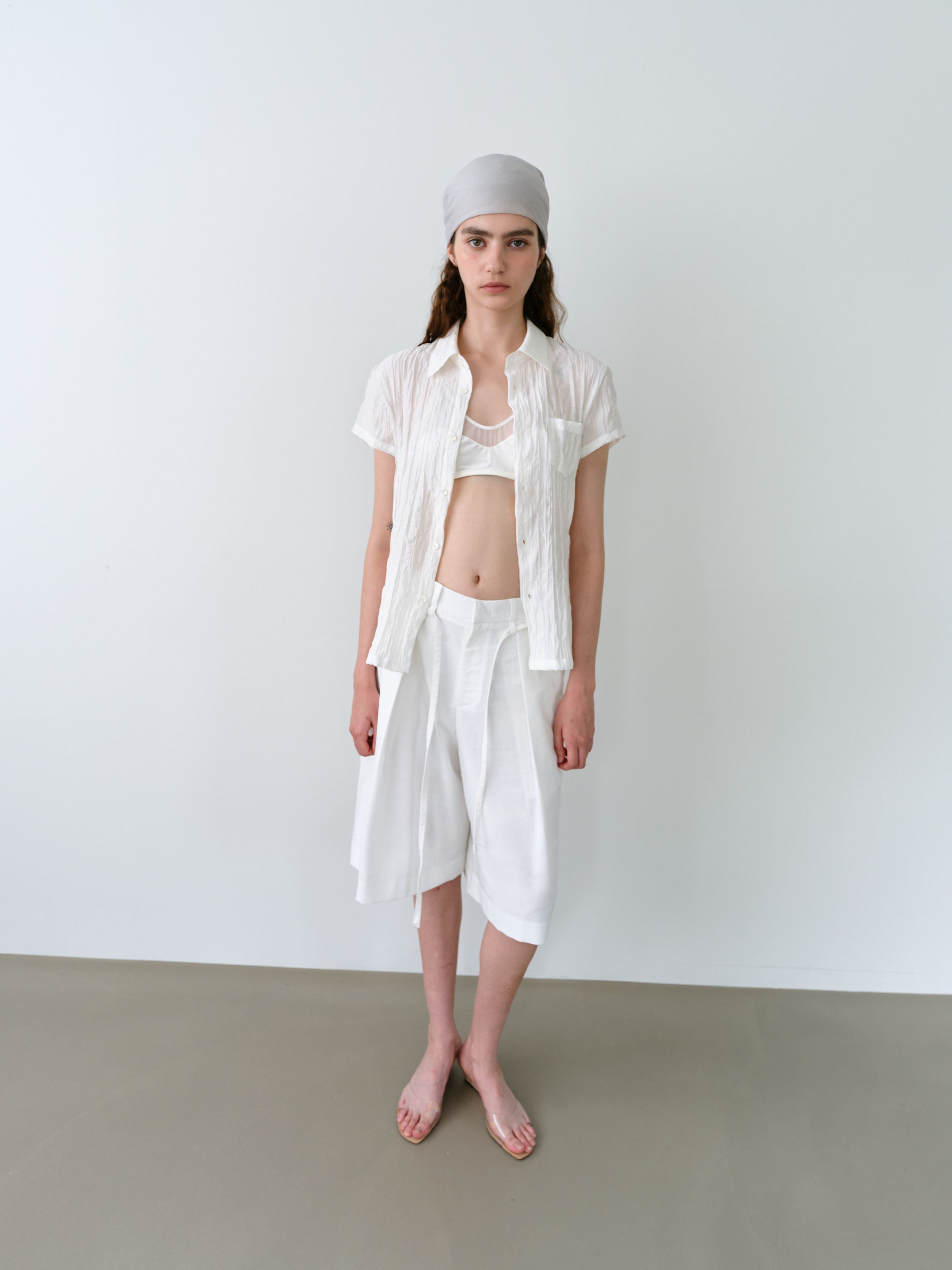 AUBOUR ripple half shirts (ivory)