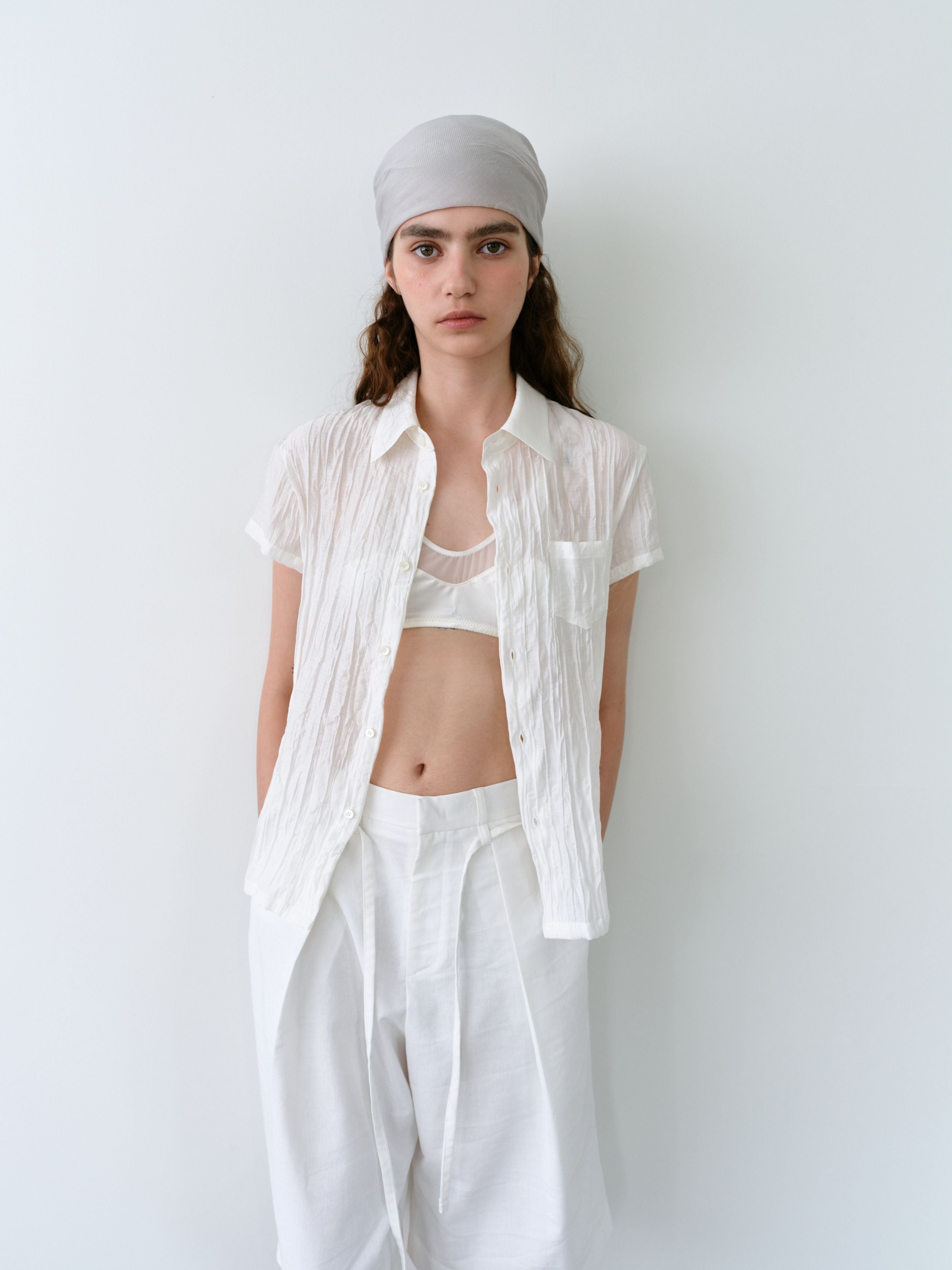 AUBOUR ripple half shirts (ivory)