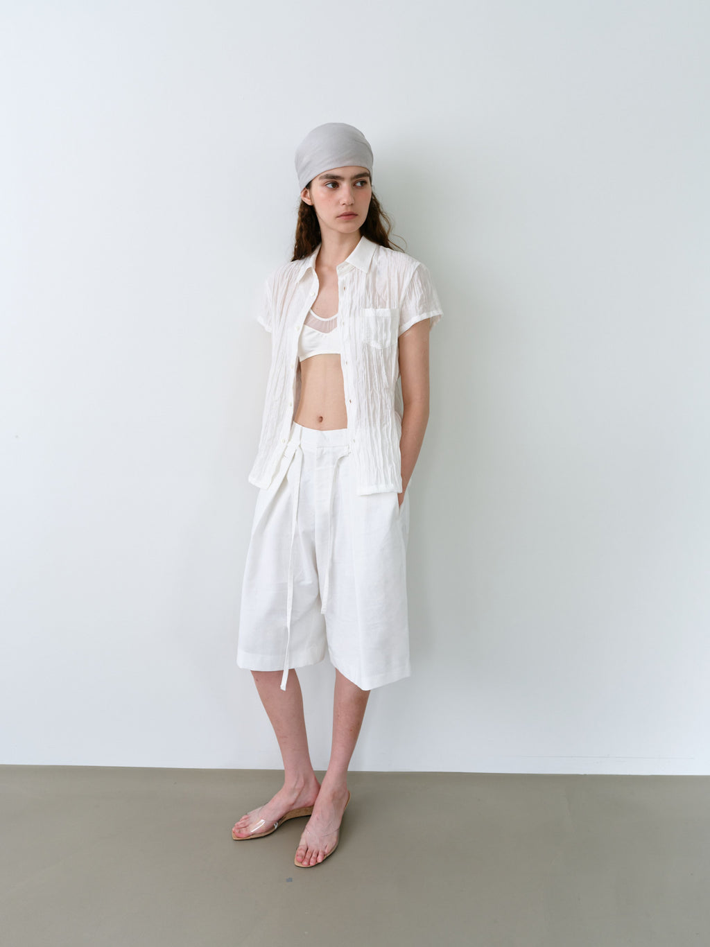 AUBOUR ripple half shirts (ivory)