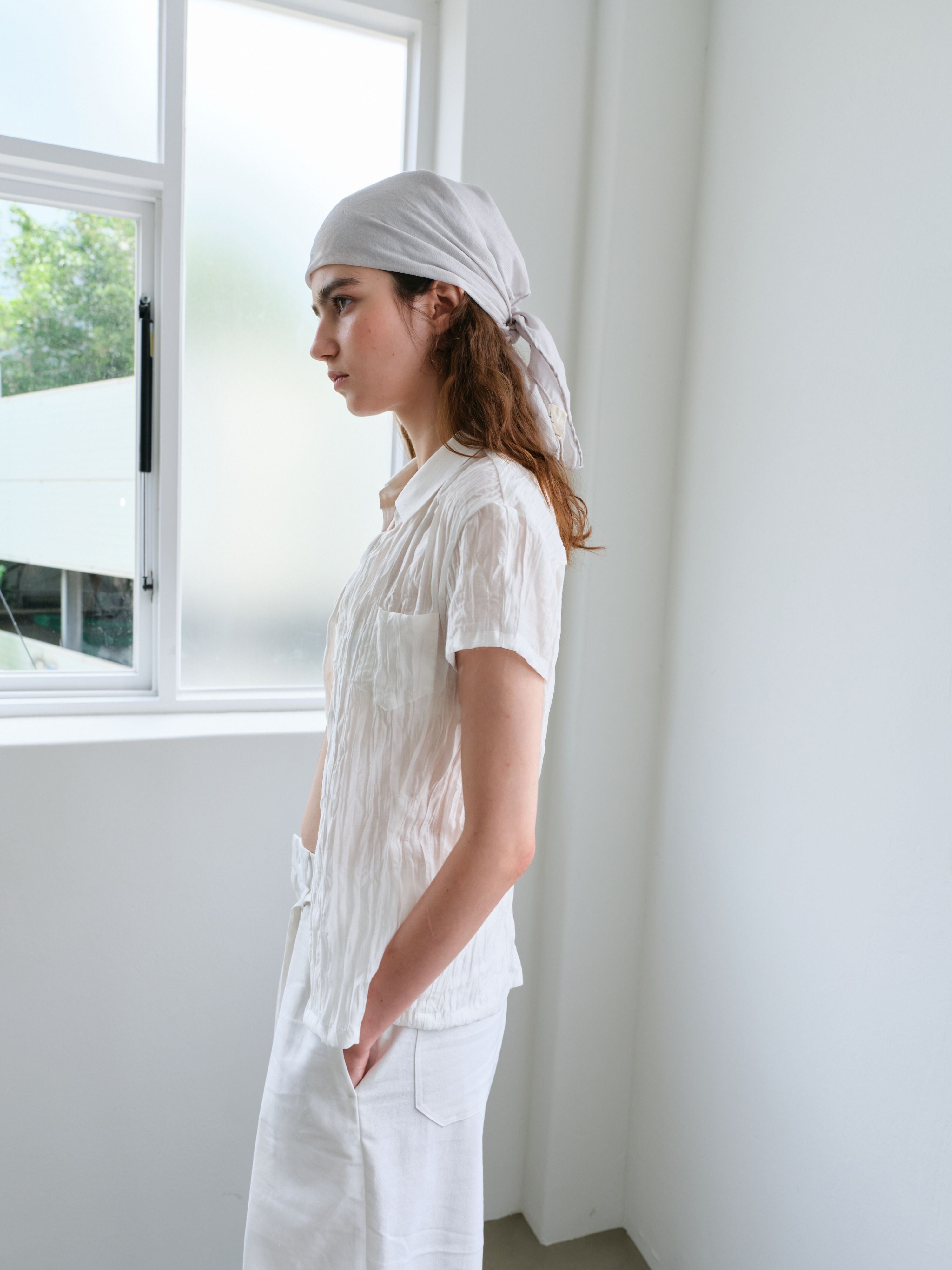 AUBOUR ripple half shirts (ivory)