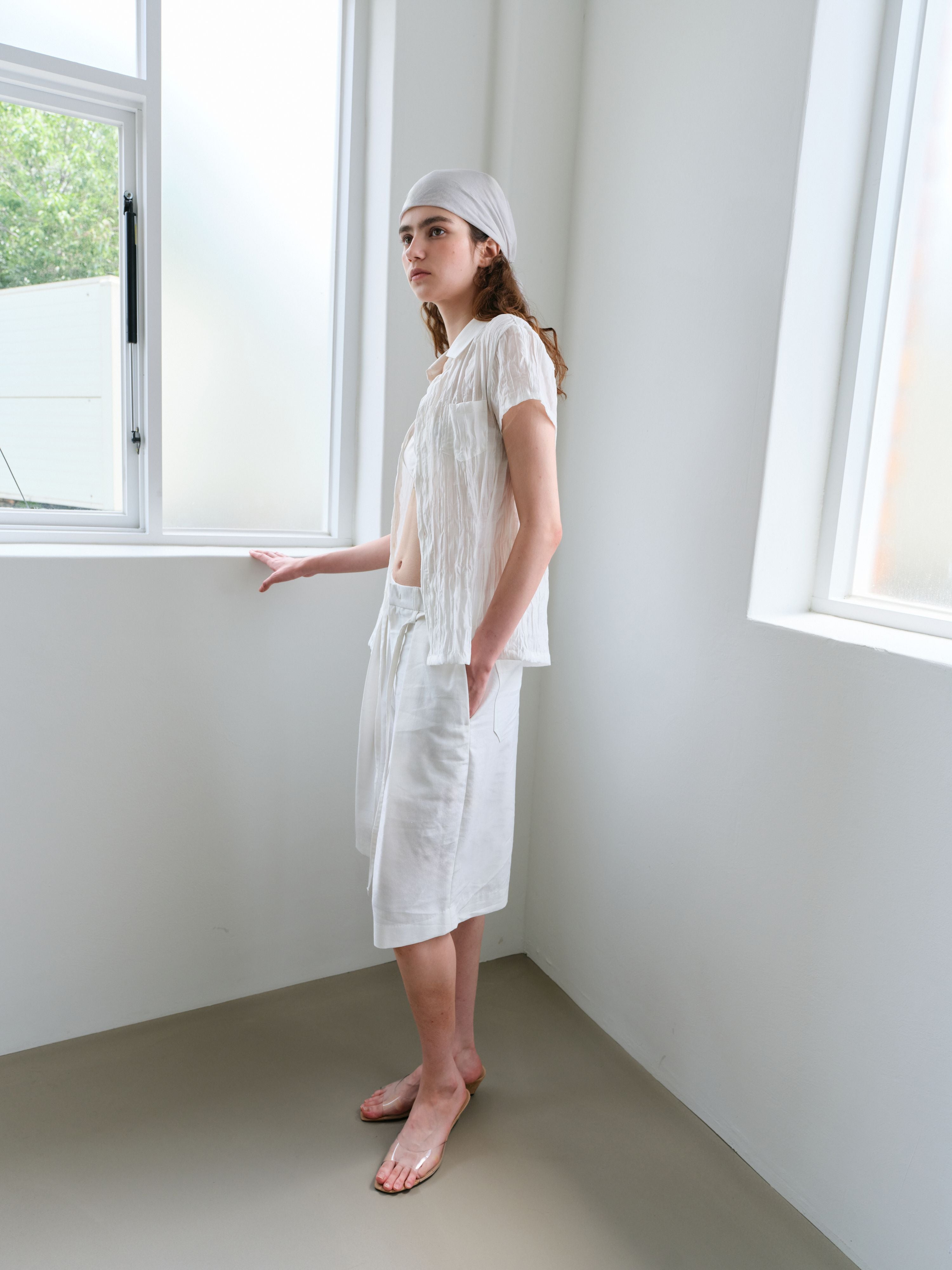 AUBOUR ripple half shirts (ivory)