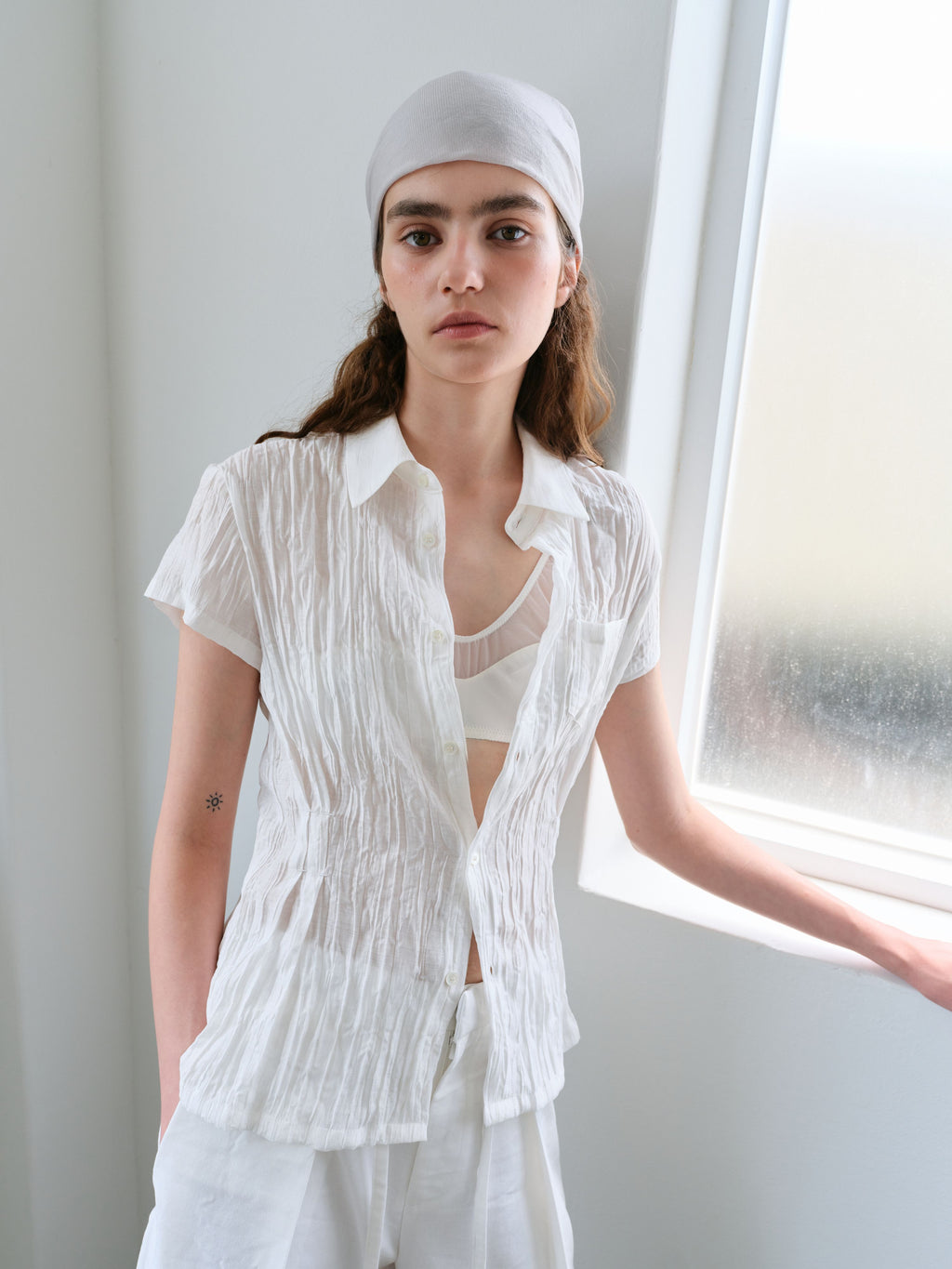 AUBOUR ripple half shirts (ivory)