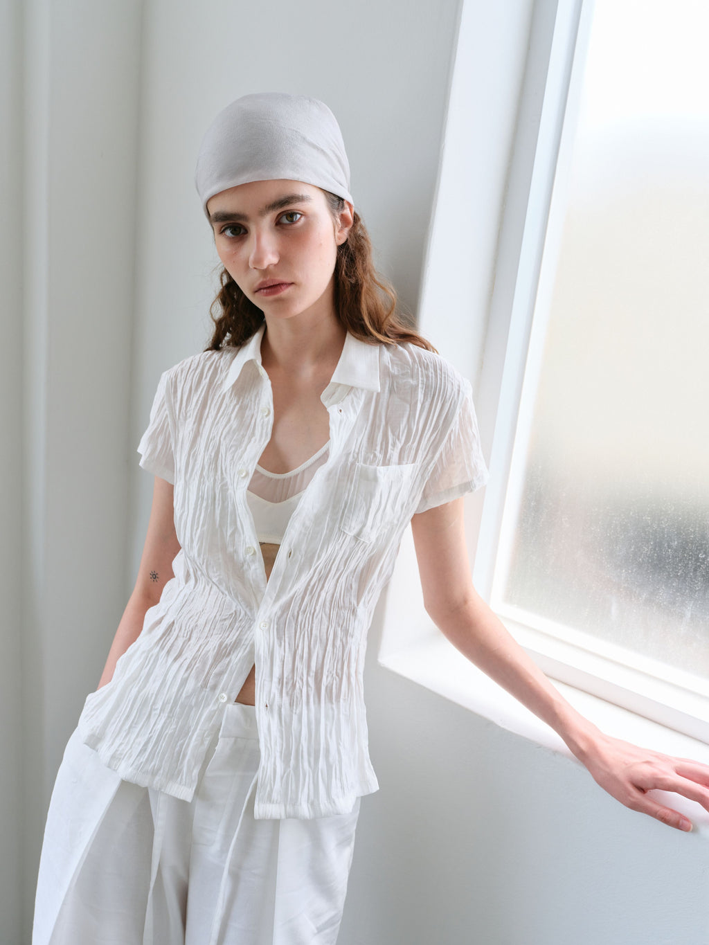 AUBOUR ripple half shirts (ivory)