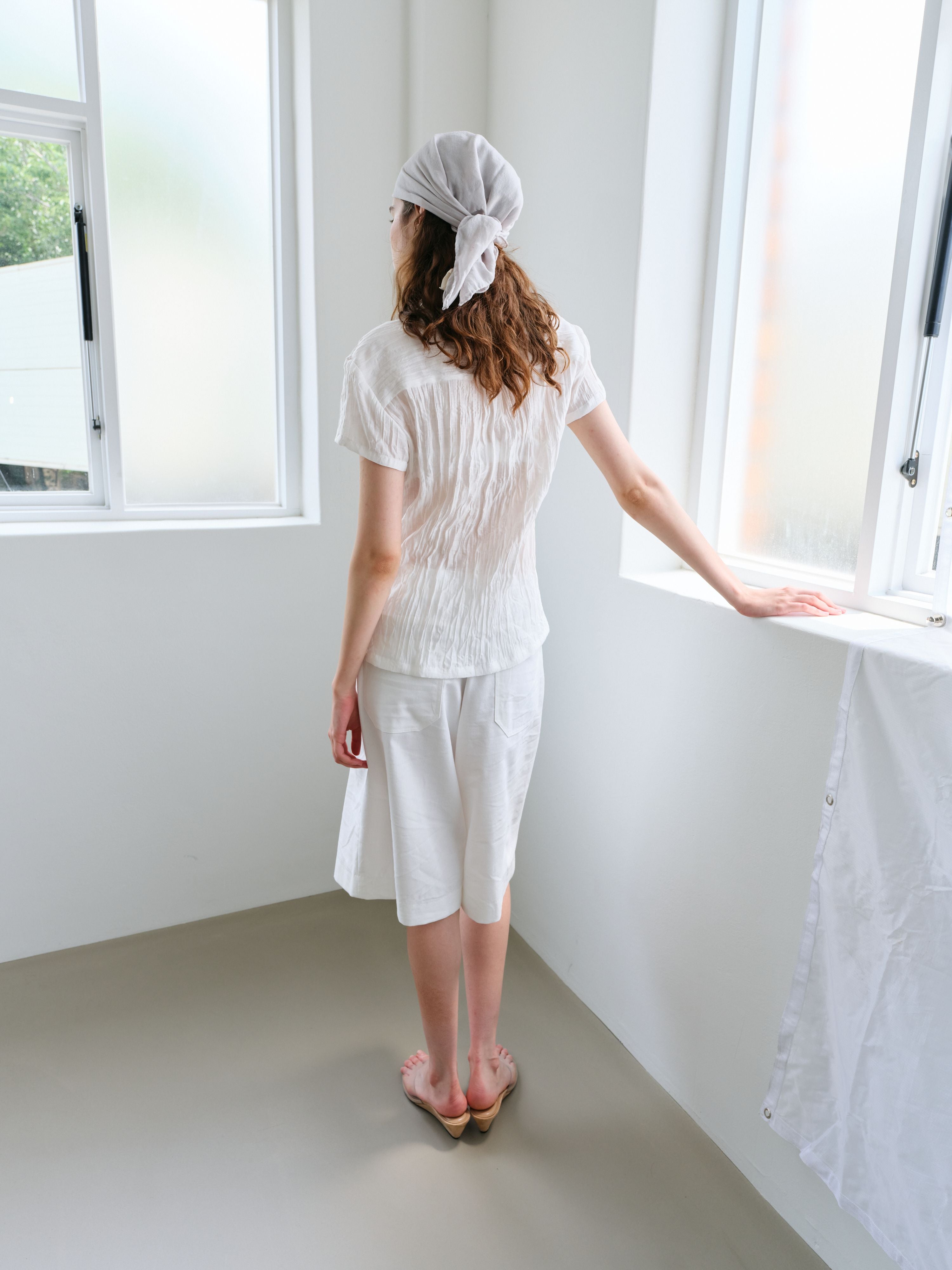 AUBOUR ripple half shirts (ivory)