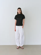 AUBOUR pleats seam half blouse (black)