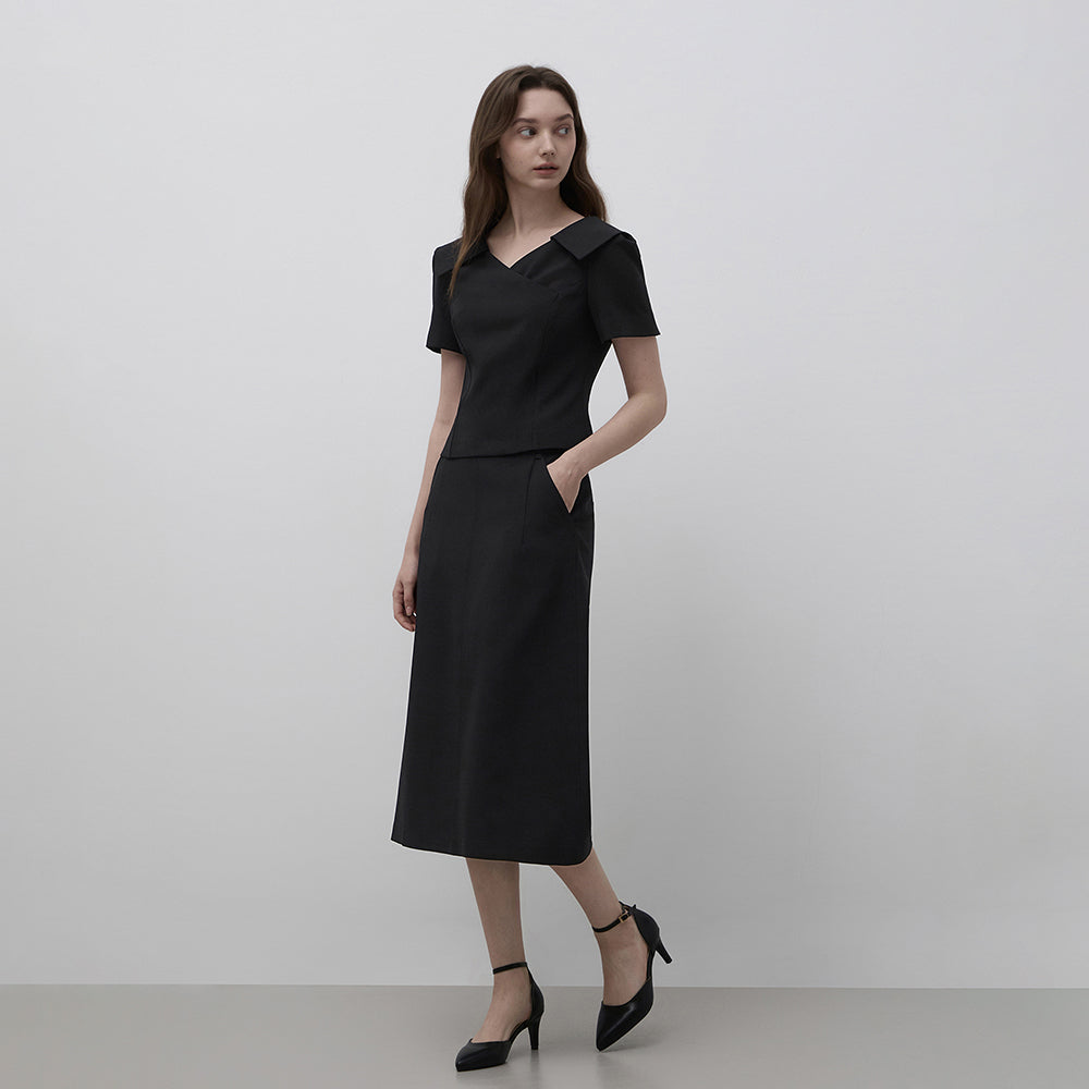 IT MICHAA Itmissha open collar feminine blouse ITQ8ZBL430 (BLACK)