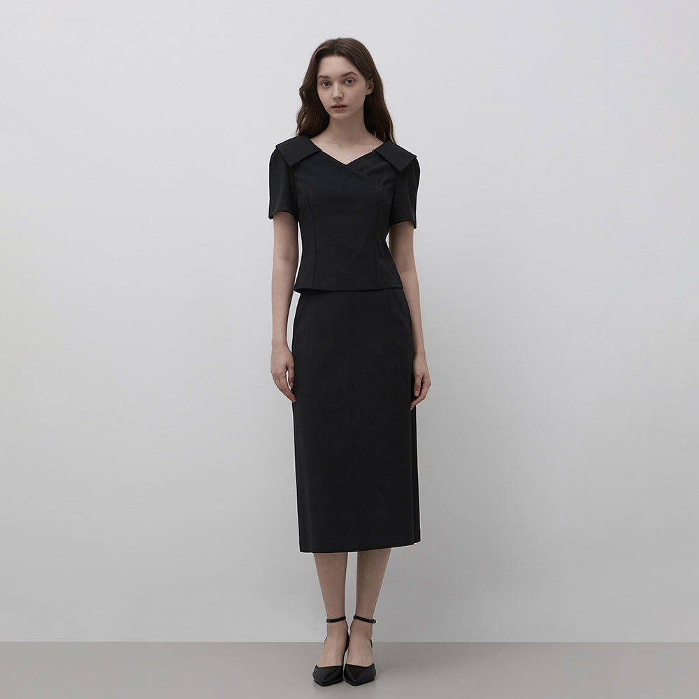 IT MICHAA Itmissha open collar feminine blouse ITQ8ZBL430 (BLACK)