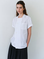 AUBOUR overlap half shirt (white stripe)
