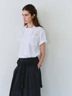 AUBOUR overlap half shirt (white stripe)