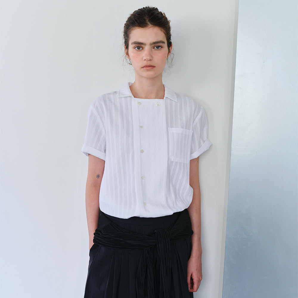 AUBOUR overlap half shirt (white stripe)