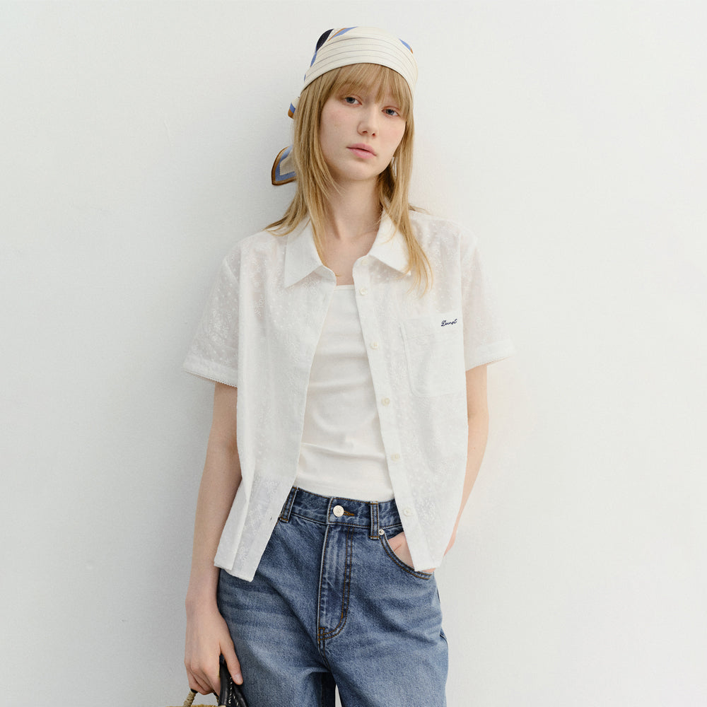 DUNST LACED ORGANIC CRAFTED SHIRT WHITE_UDSH6B221WT
