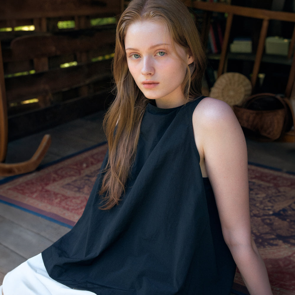 YUPPE Sleeveless ribbon shirt_black