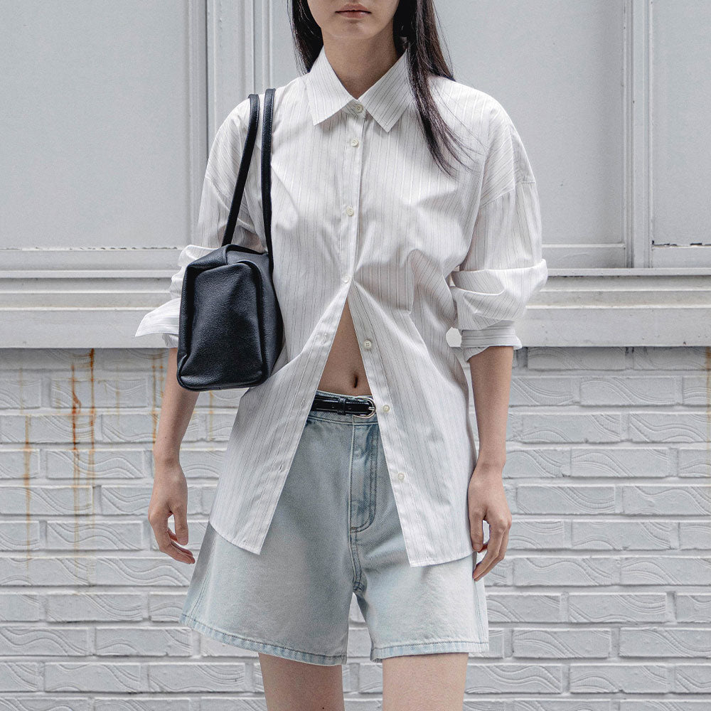 EMKM Scarf Striped Shirt_WHITE
