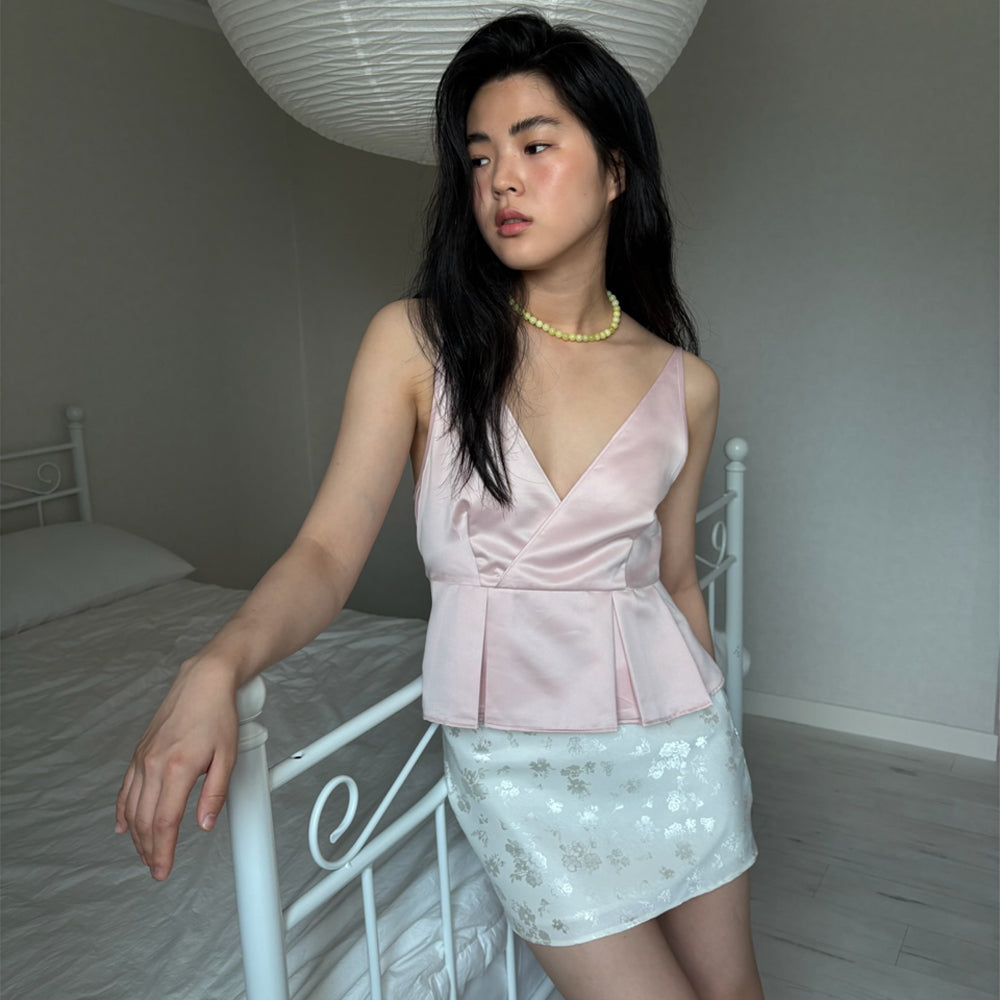 THEPORTA SATIN WRAP SLEEVELESS BLOUSE, PINK