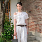 HUNCH Asymmetric Drape Shawl Blouse (2color)