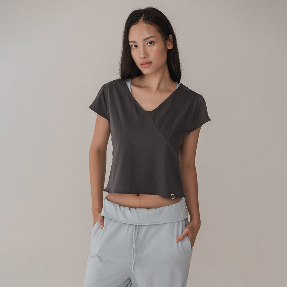 HTAMOODE SILKET V-NECK COVER-UP_CHARCOAL