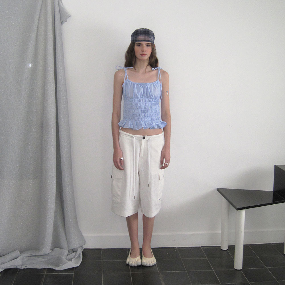 APPAREL ARCHIVE Marina gingham smocked top - Skyblue