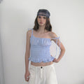 APPAREL ARCHIVE Marina gingham smocked top - Skyblue