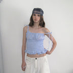 APPAREL ARCHIVE Marina gingham smocked top - Skyblue