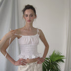 APPAREL ARCHIVE Marina gingham smocked top - Ivory
