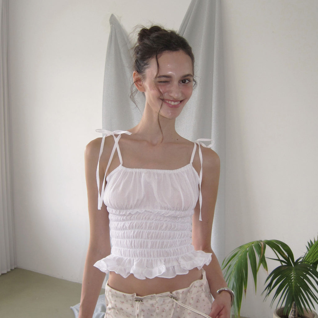 APPAREL ARCHIVE Marina gingham smocked top - Ivory