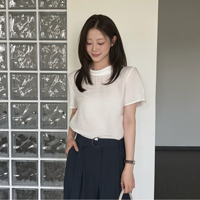 (The Eye) Wrinkle Back Ribbon Cowl Neck Blouse ISTP0BL435