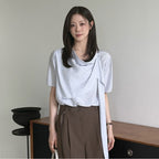THE IZZAT (The Eye) Wrinkle Drape Round Neck Blouse ISTP0BL443