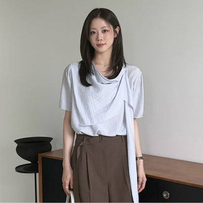 (The Eye) Wrinkle Drape Round Neck Blouse ISTP0BL443