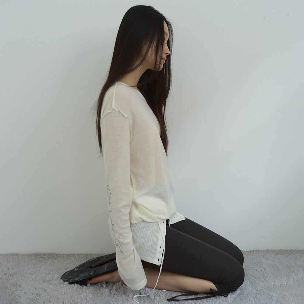 MILLO WOMEN Ribbed Tattoo Long Sleeve [Ivory]