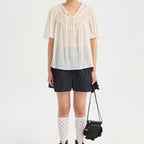 LUCKY CHOUETTE String Shirring Half Sleeve Blouse (ivory) LFSAM25660IVX