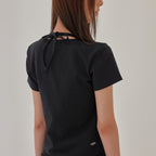 LONDONDADA Stud Mesh Halter Layered T-Shirt, BLACK