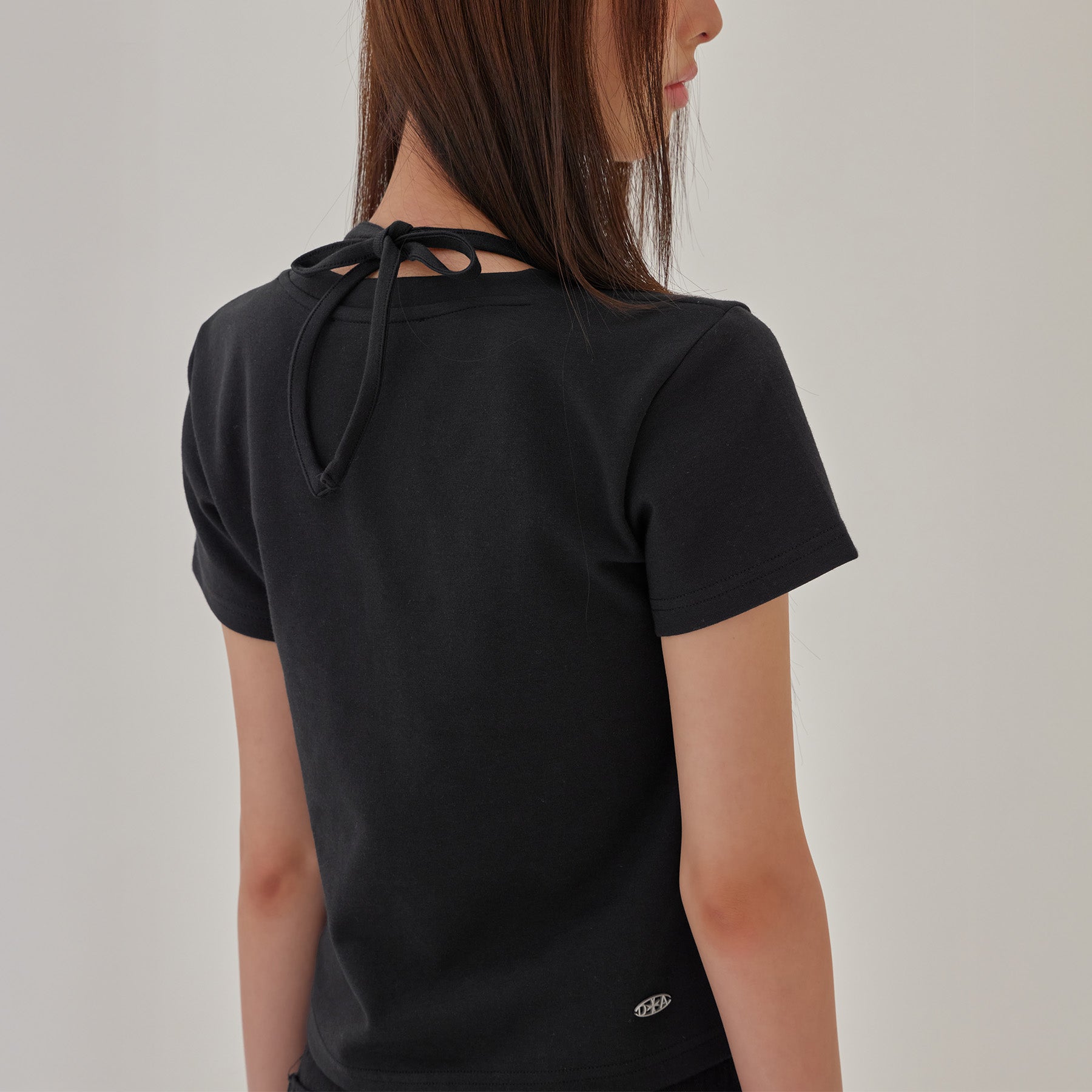 LONDONDADA Stud Mesh Halter Layered T-Shirt, BLACK
