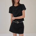 LONDONDADA Stud Mesh Halter Layered T-Shirt, BLACK